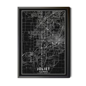 Joliet Illinois Map, Black and White, Inverted, Coordinates, Map of Joliet, Joliet IL, City Street Map, Map Art, Perfect Details, Printable