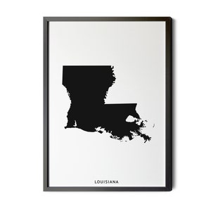 Louisiana Map, Black and White, Minimalist, Louisiana Wall Art, Map of Louisiana, State of Louisiana, LA map, Silhouette, Printable