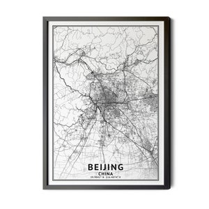 Beijing China Map, Black and White, Coordinates, Map of Beijing, Beijing CHN, City Street Map, Map Art, Perfect Details, Printable