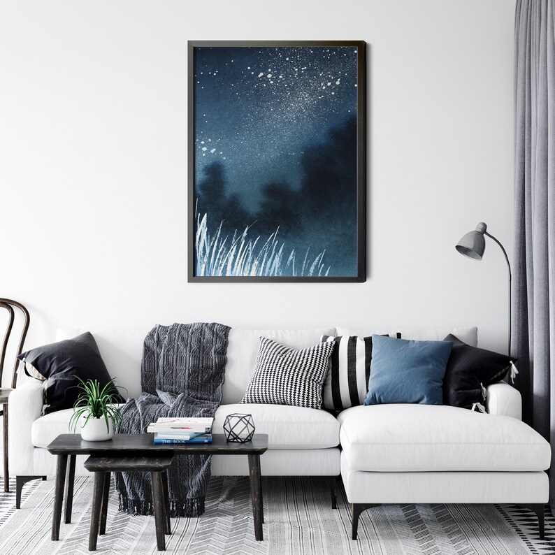 Navy Wall Art Night Sky Modern Home Decor Abstract Etsy