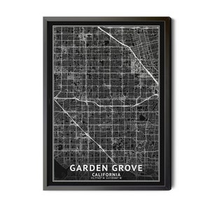 Garden Grove California Map, Black and White, Inverted, Coordinates, Map of Garden Grove, Garden Grove CA, Perfect Details, Printable.