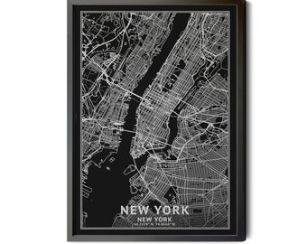 New York City Map Art: Black & Silver Leaf Texture (Digital Download)