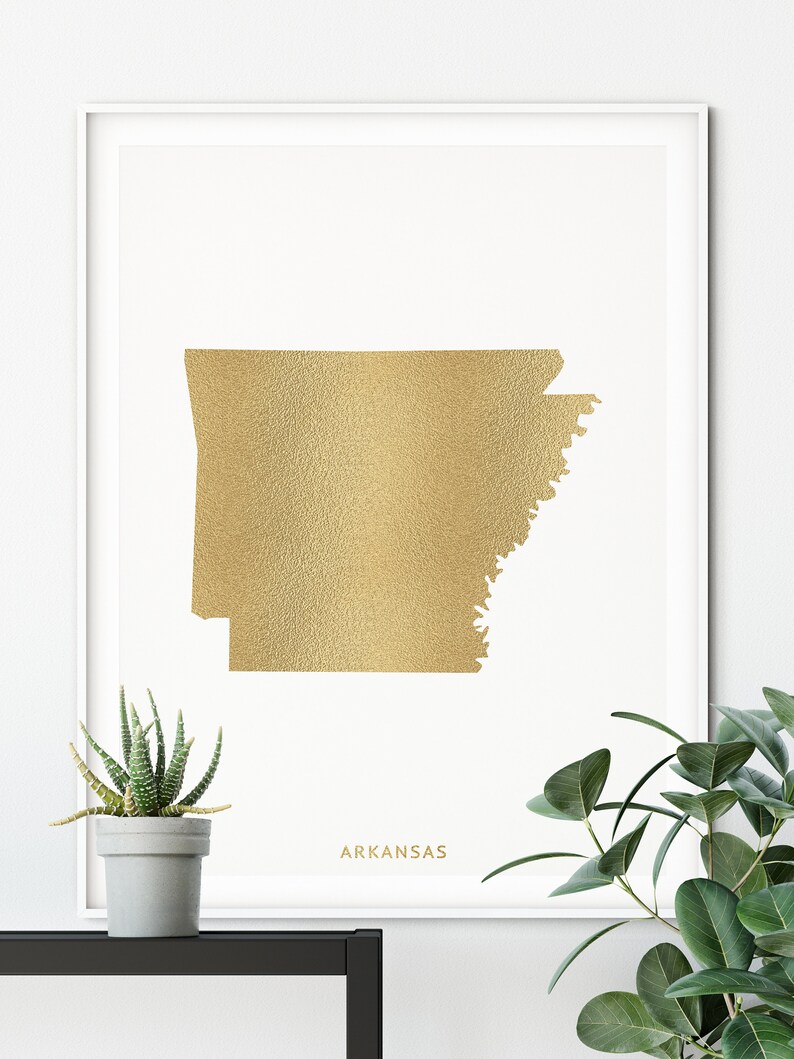 Arkansas Map Gold Foil Texture Contemporary Art