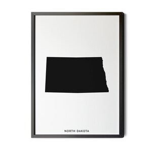 North Dakota Map, Black and White, Minimalist, North Dakota Wall Art, Map of North Dakota, North Dakota State Map, ND, Silhouette, Printable