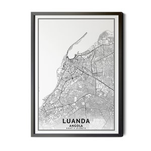 Luanda Angola, Map, Black and White, Coordinates, Luanda AGO, City Street Map, Map Art, Perfect Details, Printable