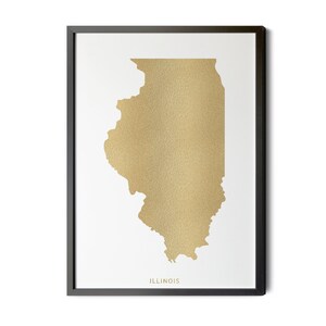Illinois Map, Gold Foil Texture, Contemporary, Modern Map Art, Illinois Map Print, Map of Illinois, Illinois Map Art, Silhouette, Printable