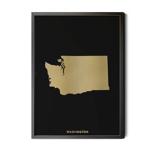Washington Map, Black, Gold Foil Texture, Washington Wall Art, Washington Poster, Map of Washington, WA Map, State, Silhouette, Printable