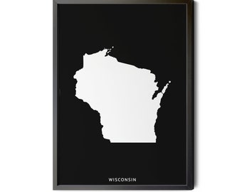 Minimalist Wisconsin Map Art, Black and White Silhouette (Printable)