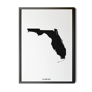 Florida Map, Black and White, Minimalist, Map of Florida, Florida Map Wall Art, Florida Map Decor, Florida State Map, Silhouette, Printable