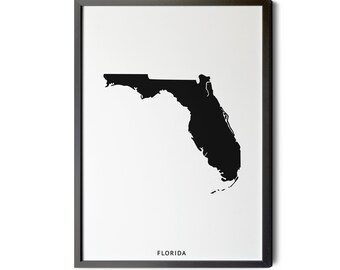 Florida Map, Black and White, Minimalist, Map of Florida, Florida Map Wall Art, Florida Map Decor, Florida State Map, Silhouette, Printable