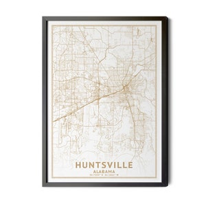 Huntsville Alabama Map, High Resolution Real Gold Leaf Texture, Coordinates, Map of Huntsville, Huntsville AL, Perfect Details, Printable