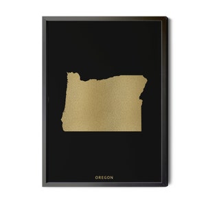 Oregon Map, Black, Gold Foil Texture, Oregon Wall Art, Oregon Poster, Map of Oregon, Oregon State Map, OR Map, Silhouette, Printable