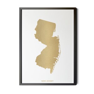 New Jersey Map, Gold Foil Texture, Contemporary, New Jersey Wall Art, Map of New Jersey, New Jersey State Map, NJ Map, Silhouette, Printable