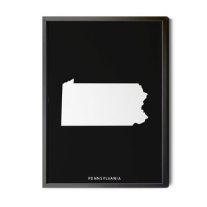 Pennsylvania Map, Black and White, Inverted, Minimalist, Pennsylvania Wall Art, Pennsylvania Poster, PA Map, Silhouette, Printable