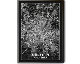 Munich Germany Map, München Deutschland Map, Black and White, Inverted, Coordinates, City Map, Map of Munich, Perfect Details, Printable