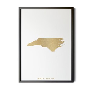 North Carolina Map, Gold Foil Texture, North Carolina Wall Art, Map of North Carolina, North Carolina State Map, NC, Silhouette, Printable