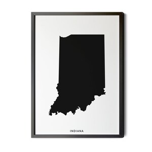 Indiana Map, Black and White, Minimalist, Map of Indiana, Indiana Map Art, Indiana Map Print, Map Wall Decor, Silhouette, Printable