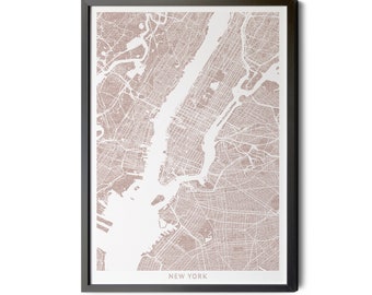 New York City Map, Rose Gold Glitter Texture, New York City Poster, Map of New York, New York Canvas, Modern Map Art, Printable Map
