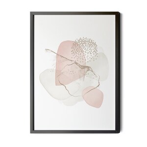 Blush Pink Wall Art, Gold Foil Texture, Watercolor Shapes, Pink Wall Art, Abstract Art Print, Downloadable, up to Large Wall Decor Sizes