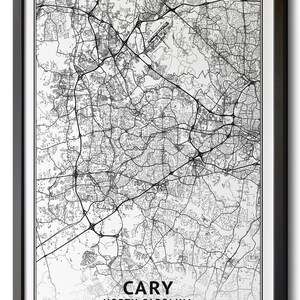 Cary North Carolina Map, Black and White, Coordinates, Map of Cary, Cary NC, Map Art, City Map ...