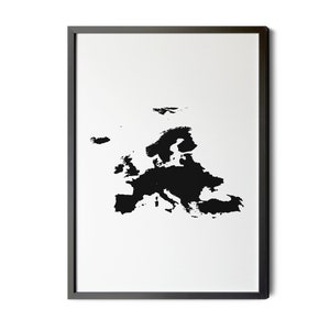 Europe Map, Black and White, Minimalist, Silhouette, Map of Europe, Map Art Wall Decor, Scandinavian Decor, Printable Map