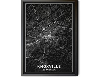 Knoxville Tennessee Map, Black and White, Coordinates, Inverted, Map of Knoxville, Knoxville TN, City Street Map, Perfect Details, Printable