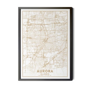 Aurora Illinois Map, High Resolution Real Gold Leaf Texture, Coordinates, Map of Aurora, Aurora IL, Map Art, Perfect Details, Printable