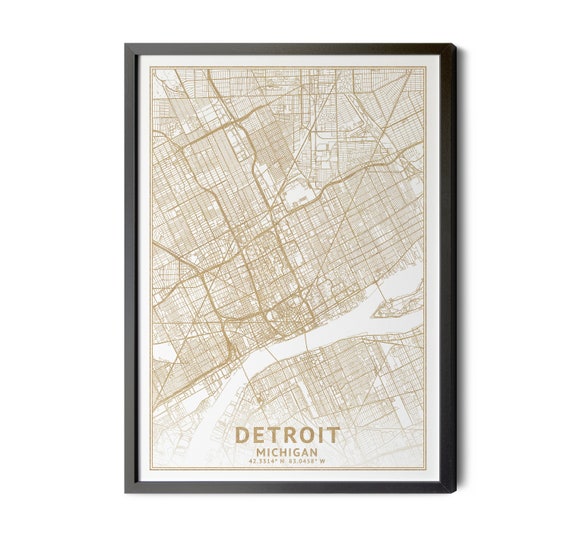 Detroit Michigan Map High Resolution Real Gold Leaf Texture - Etsy
