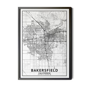 Bakersfield California Map, Black and White, Coordinates, Map of Bakersfield, Bakersfield CA, Map Art, City Map, Perfect Details, Printable