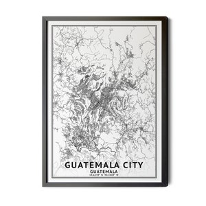 Guatemala City Guatemala Map, Black and White, Coordinates, Map of Guatemala City, Guatemala City GTM, City Map, Perfect Details, Printable