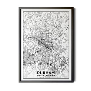 Durham North Carolina Map, Black and White, Coordinates, Map of Durham, Durham NC, City Street Map, Map Art, Perfect Details, Printable