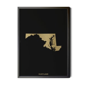 Maryland Map, Black, Gold Foil Texture, Contemporary, MD Map, Map of Maryland, Maryland State Map, Maryland, Silhouette, Printable