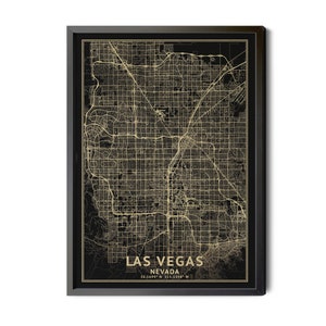 Las Vegas Nevada Map, Black, High Resolution Real Gold Leaf Texture, Coordinates, Map of Las Vegas, Las Vegas NV, Perfect Details, Printable