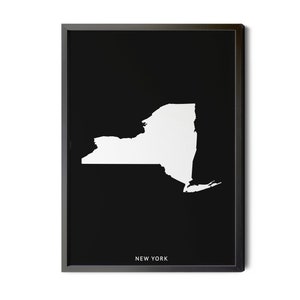New York State Map, Black and White, Inverted Black, Minimalist, NY State Poster, Map of New York State, NY State Map, Silhouette, Printable