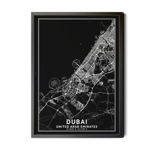Dubai United Arab Emirates Map, Black and White, Inverted, Coordinates, Map of Dubai, Dubai UAE, City Street Map,Perfect Details, Printable