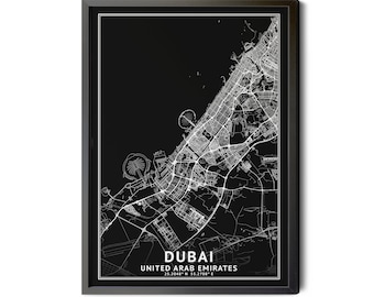 Dubai Map Art: Black and White Inverted City Street Map (Printable)