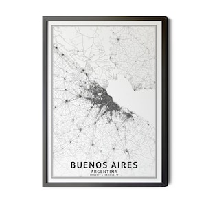 Buenos Aires, Argentina, Map, Black and White, Coordinates, Buenos Aires, ARG, City Street Map, Map Art, Perfect Details, Printable