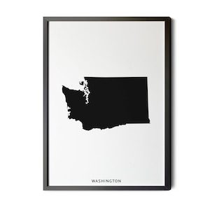 Washington Map, Black and White, Minimalist, Washington Wall Art, Washington Poster, Map of Washington, WA Map, State, Silhouette, Printable