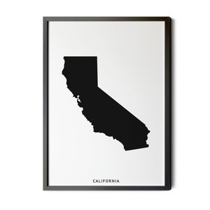 California Map, Black and White, Minimalist, California State, Wall Art, California Artwork , CA Map, State Silhouette, Printable Map