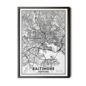 Baltimore Maryland Map, Black and White, Coordinates, Map of Baltimore, Baltimore MD, Map Art, City Street Map, Perfect Details, Printable