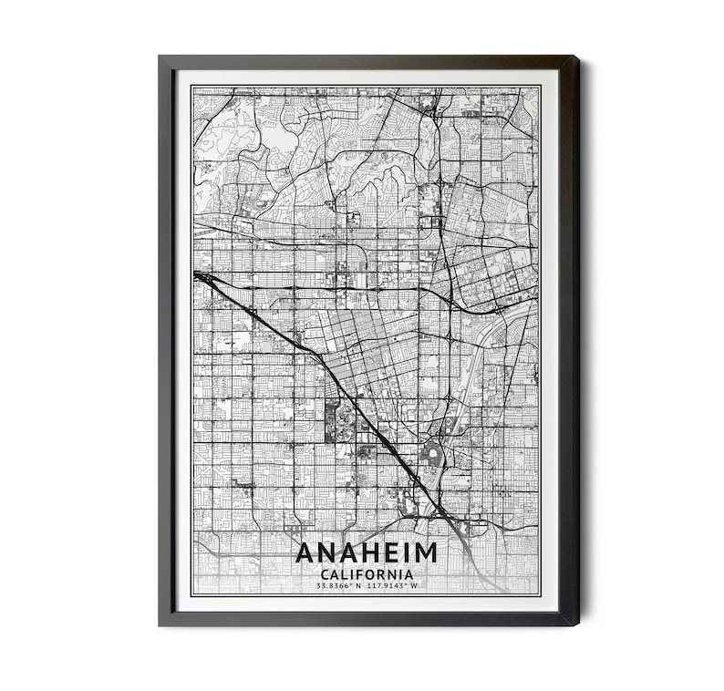 Anaheim California Map, Black and White, Coordinates, Map of Anaheim ...