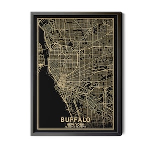 Buffalo New York Map, Black, High Resolution Real Gold Leaf Texture, Coordinates, Map of Buffalo, Buffalo NY, Perfect Details, Printable
