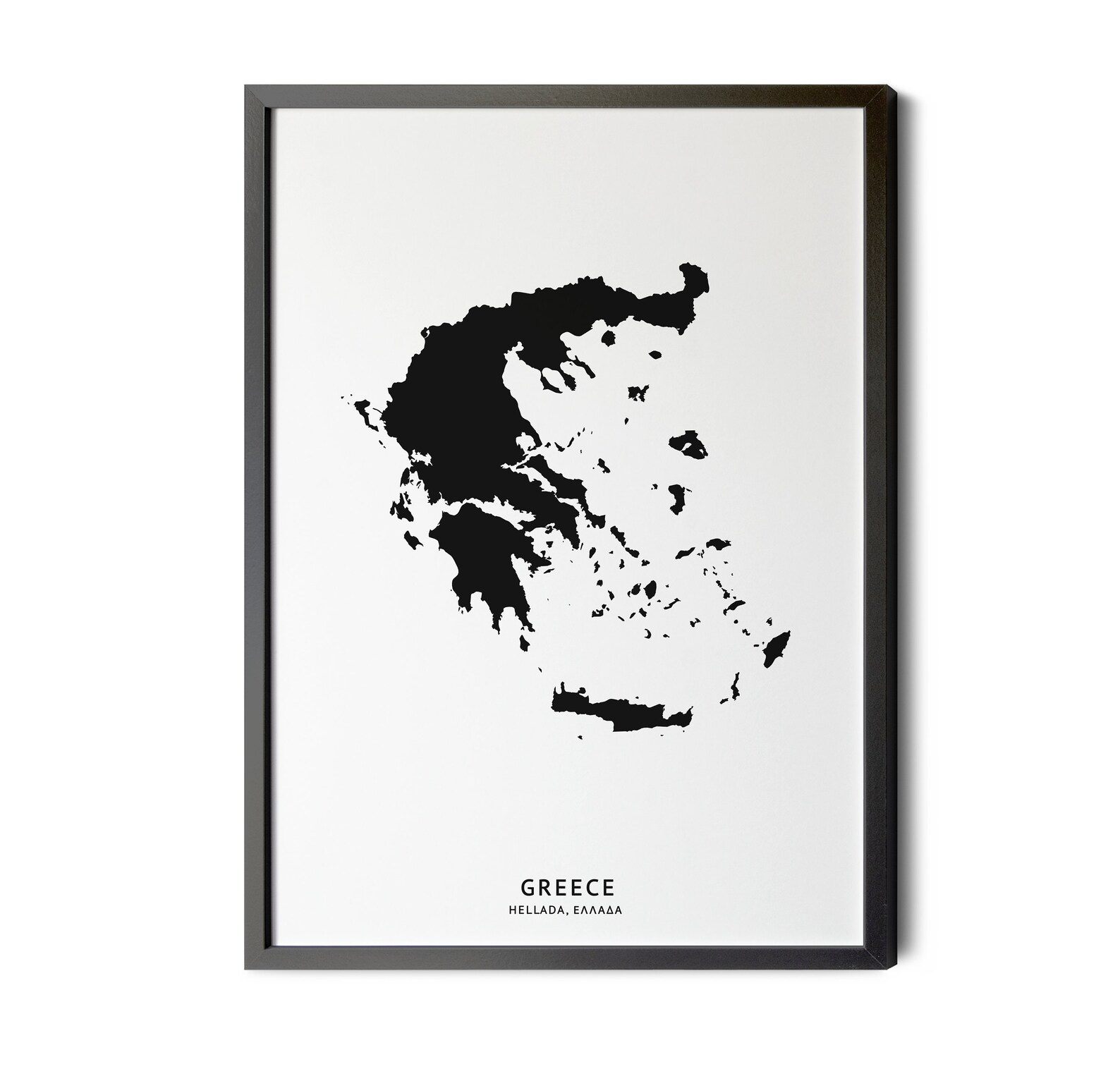 Greece, Hellada, ΕΛΛΑΔΑ, Map, Black and White, Minimalist, English and ...