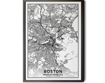 Boston Map, Coordinates, Boston Massachusetts Map, Map of Boston, Boston Poster, Boston Canvas, Boston Map Wall Art, City Street, Printable