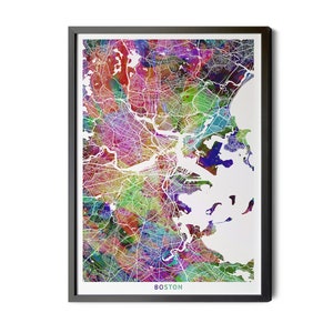 Boston Map, Colorful, Multicolor, Boston Massachusetts Map Art, Map of Boston, Boston Poster, Boston Canvas, Boston Map Wall Art, Printable