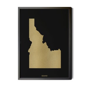 Idaho Map, Black, Gold Foil Texture, Contemporary, Modern Map Art, Idaho State Map Wall Art, Idaho Map Print, Silhouette, Printable