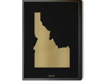Idaho Map, Black, Gold Foil Texture, Contemporary, Modern Map Art, Idaho State Map Wall Art, Idaho Map Print, Silhouette, Printable
