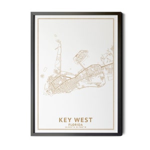 Key West Florida Map, High Resolution Real Gold Leaf Texture, Coordinates, Map of Key West, Key West FL, Map Art, Perfect Details, Printable