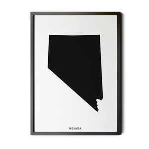 Nevada Map, Black and White, Minimalist, Nevada Wall Art, Map of Nevada, Nevada State Map, NV Map, Nevada State Map, Silhouette, Printable