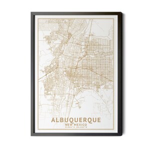 Albuquerque New Mexico Map, High Resolution Real Gold Leaf Texture, Coordinates, Map of Albuquerque, Street Map, Perfect Details, Printable.